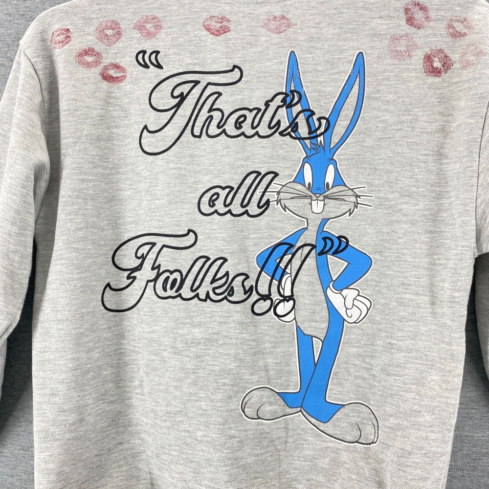 Looney Tunes Bugs Bunny Thats All Folks Sweatshirt Gray‎ Size M Kiss Print - Picture 7 of 8